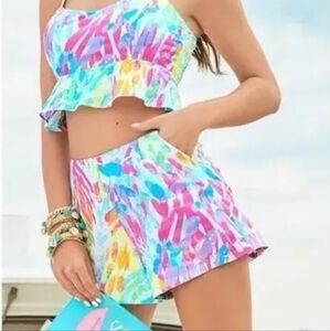 13. Lilly Pulitzer Sparkling Sands Multicolor Shorts Size 2 Gold Zipper Pockets